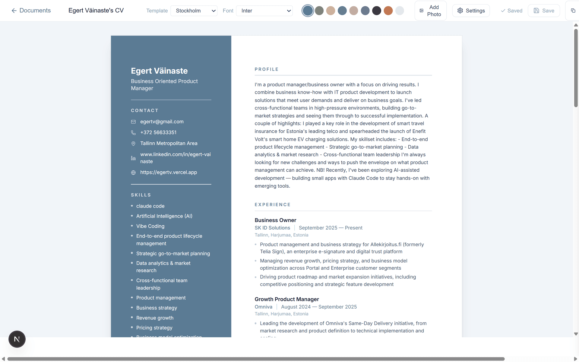 Visual CV editor