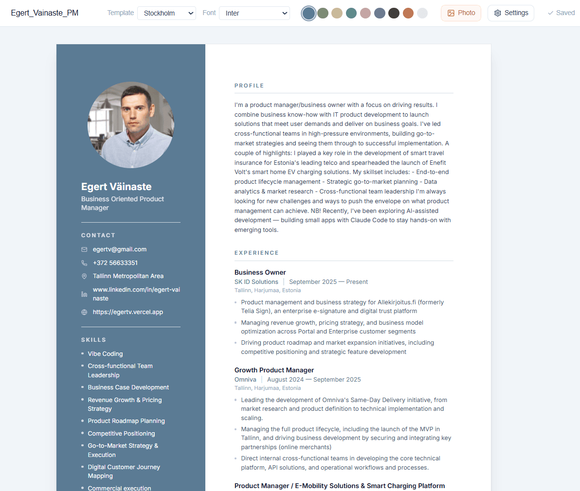 Visual CV editor